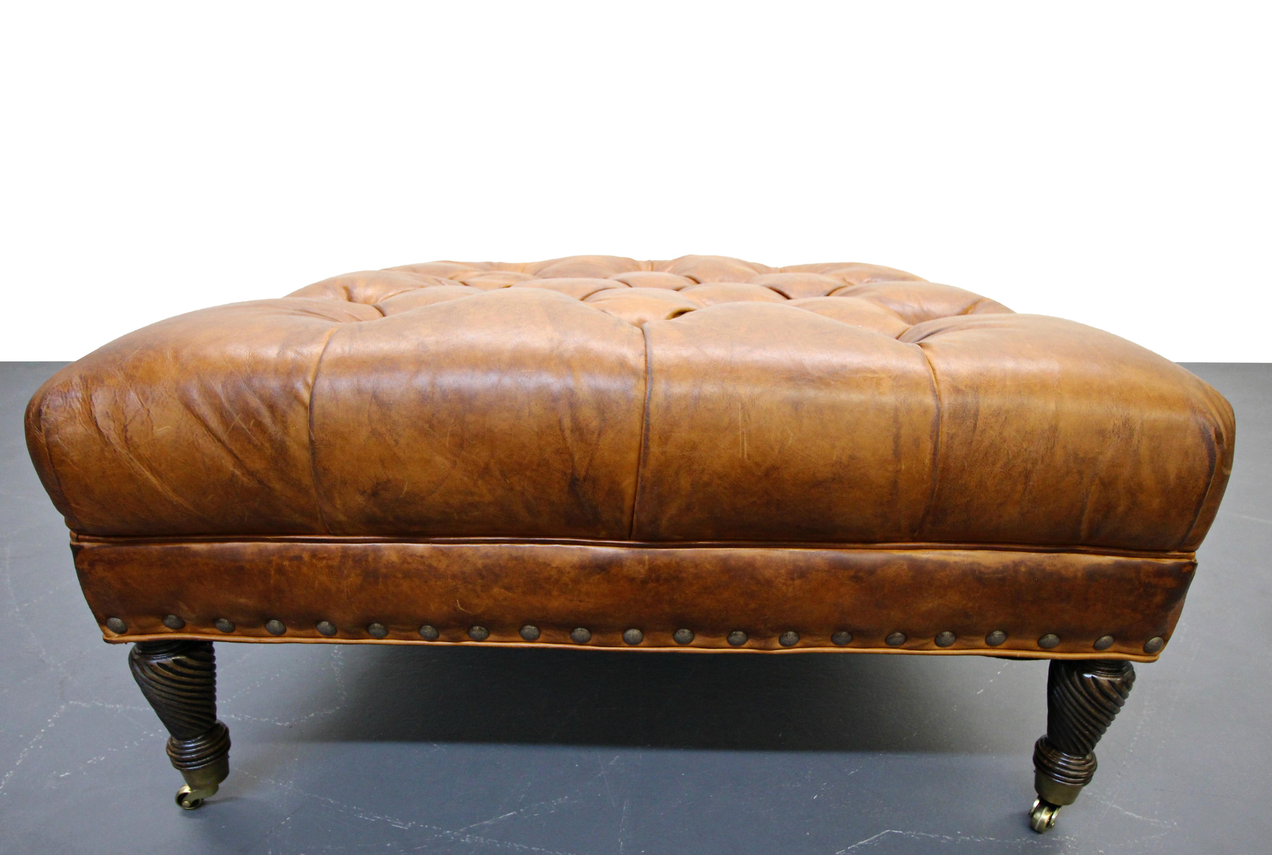 Large English Style Leather Tufted Chesterfield Ottoman Chairish Large English Style Leather Tufted Chesterfield Ottoman Chairish